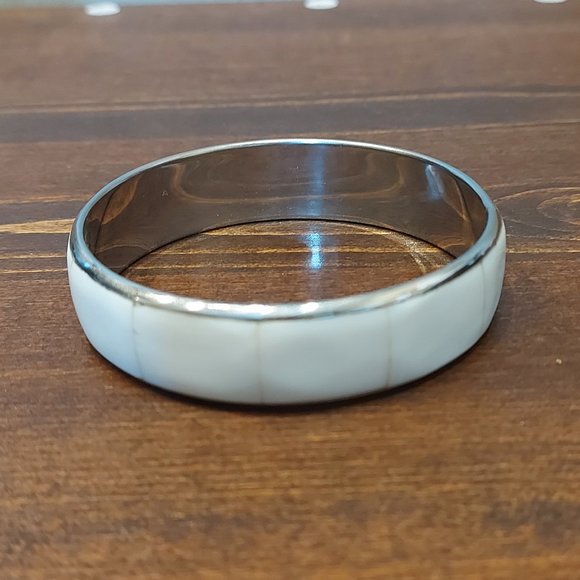 Vintage 80's Style Mixed Media Bangle - Silver - Picture 4 of 6